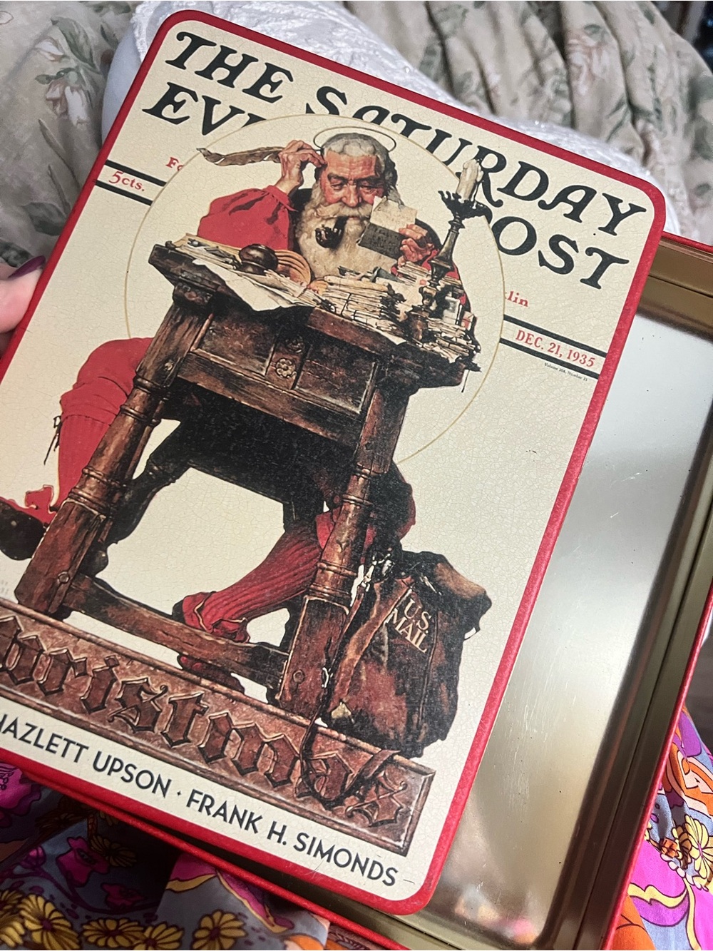 Norman Rockwell 1935 Santa at his desk tin.